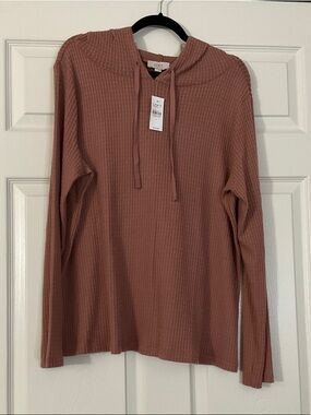 LOFT Dusty Mauve Ribbed Hoodie Top